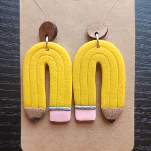 Wood and black clay droopy pencil earrings